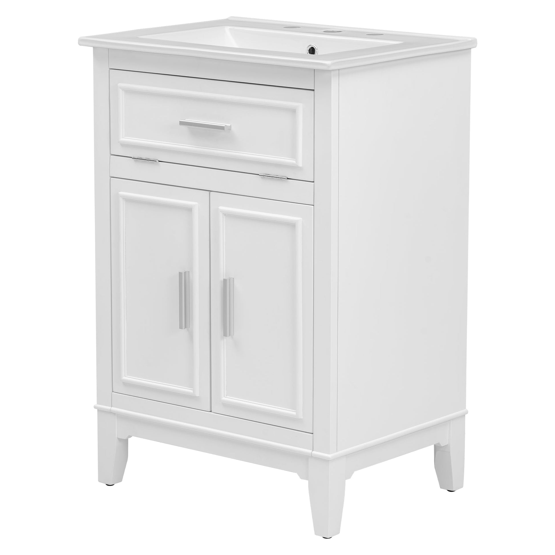 24" Bathroom Vanity with Sink, Bathroom Vanity Cabinet with One Flip Drawer and Doors, Solid Wood and MDF, White - Korvel