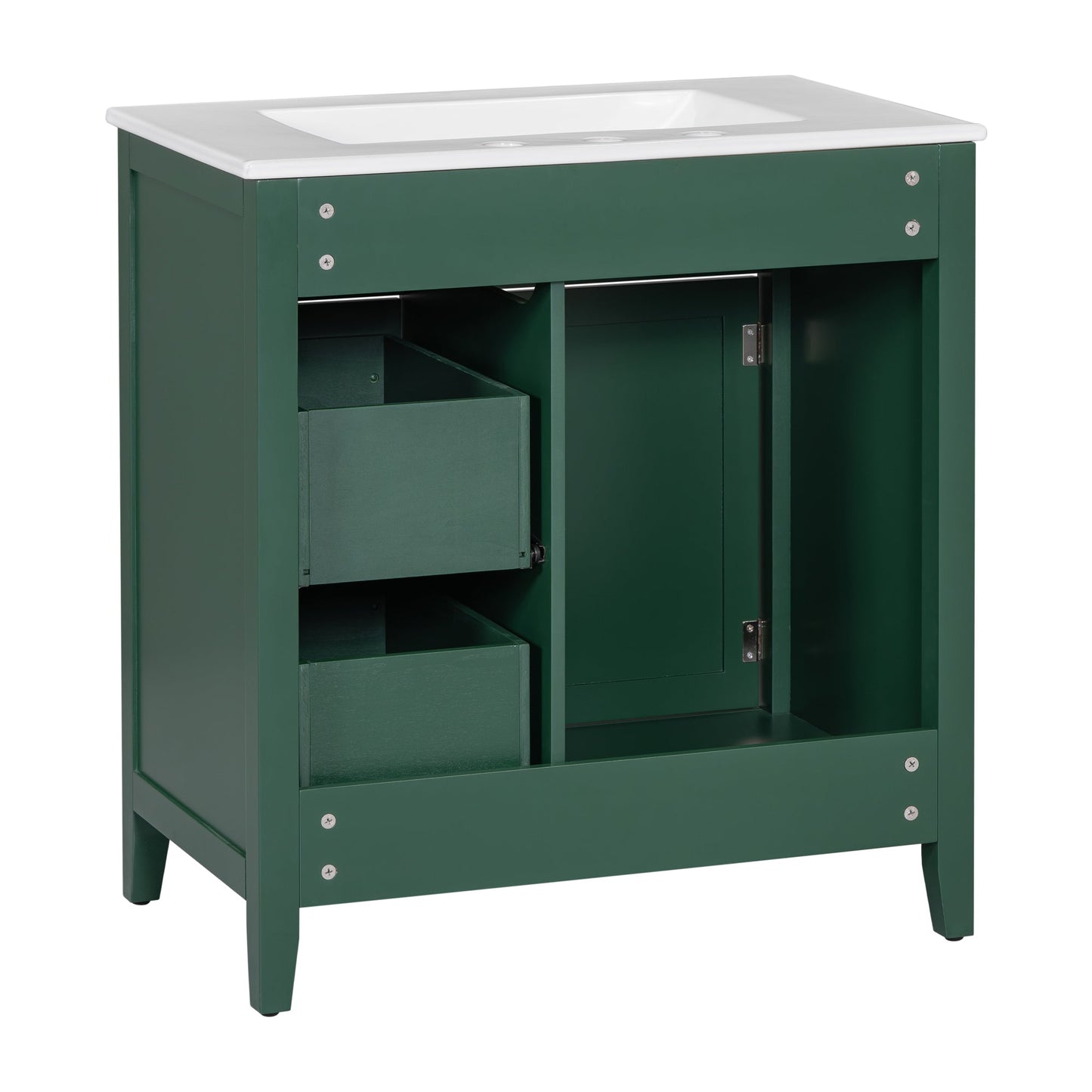 Vanidad de baño verde de 30" con lavabo y almacenamiento