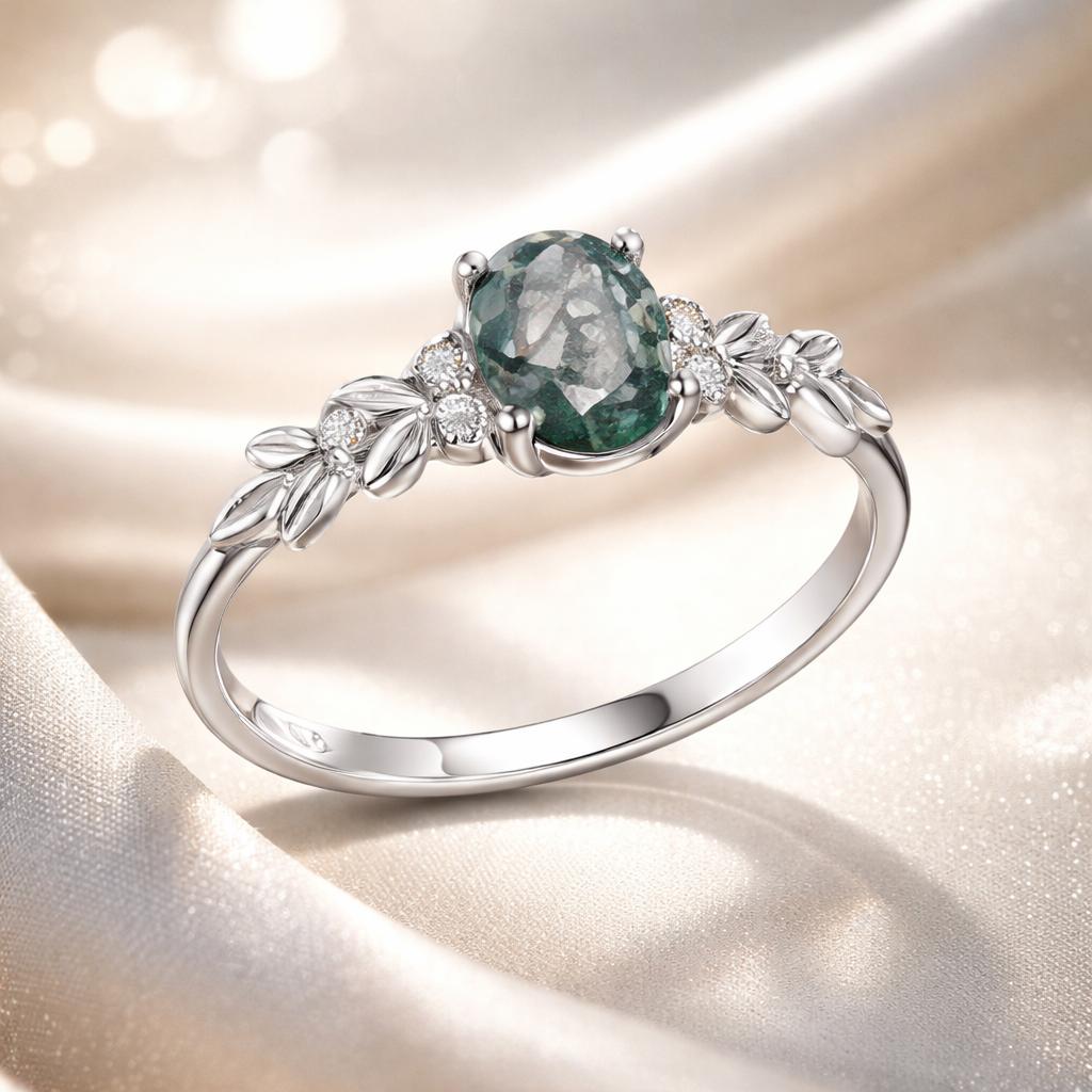 Anillo de Colgante de Ágata y CZ de Plata Esterlina 925 - Talla 6