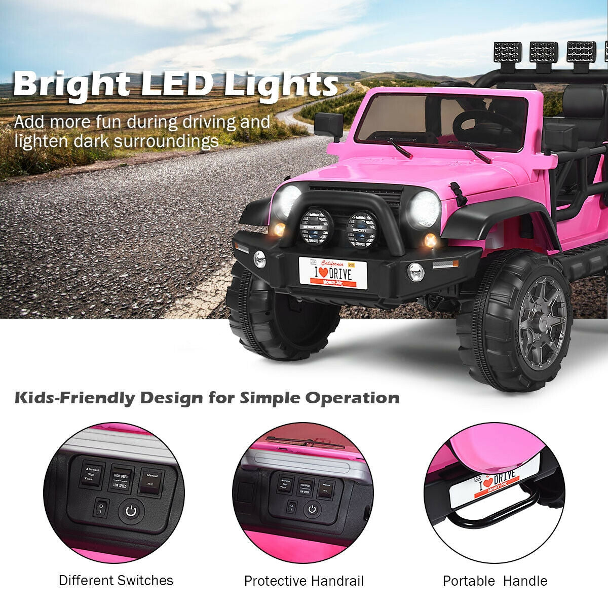12V Pink 2-Seater Electric Ride-On Car with Remote Control