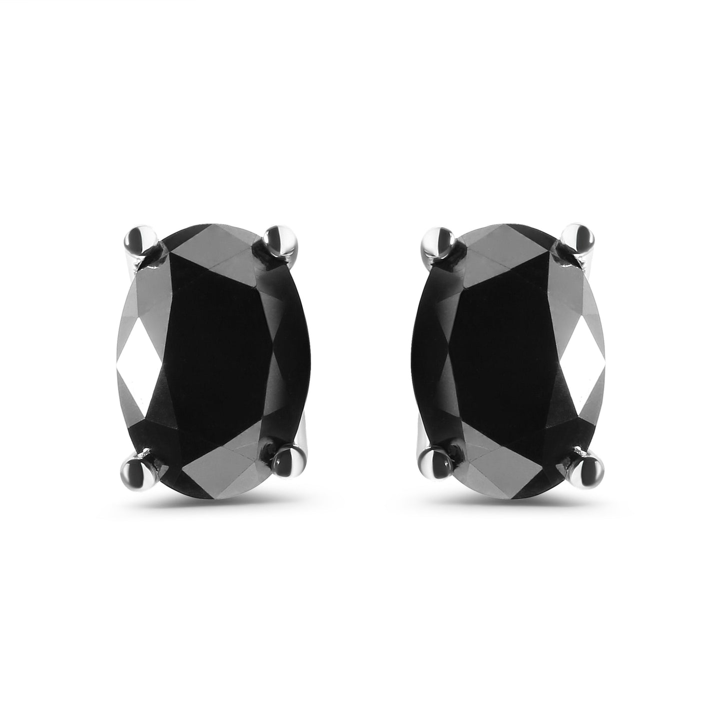 Pendientes de Stud de Diamante Negro Corte Ovalado en Oro Blanco de 14K