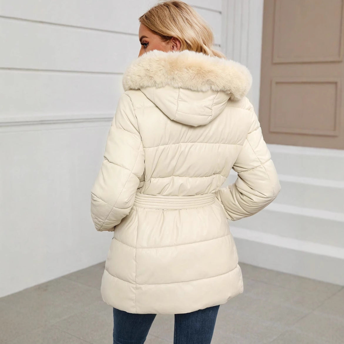 Lightweight Quilted Hooded Puffer Jacket in Apricot