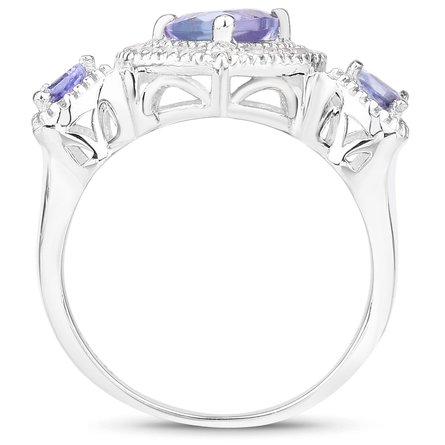 Bague en argent sterling avec tanzanite véritable de 1,09 carat et diamants blancs