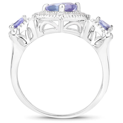 Bague en argent sterling avec tanzanite véritable de 1,09 carat et diamants blancs