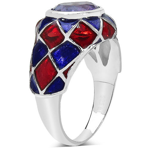 Bague en argent sterling avec améthyste véritable de 2,16 carats et diamants blancs