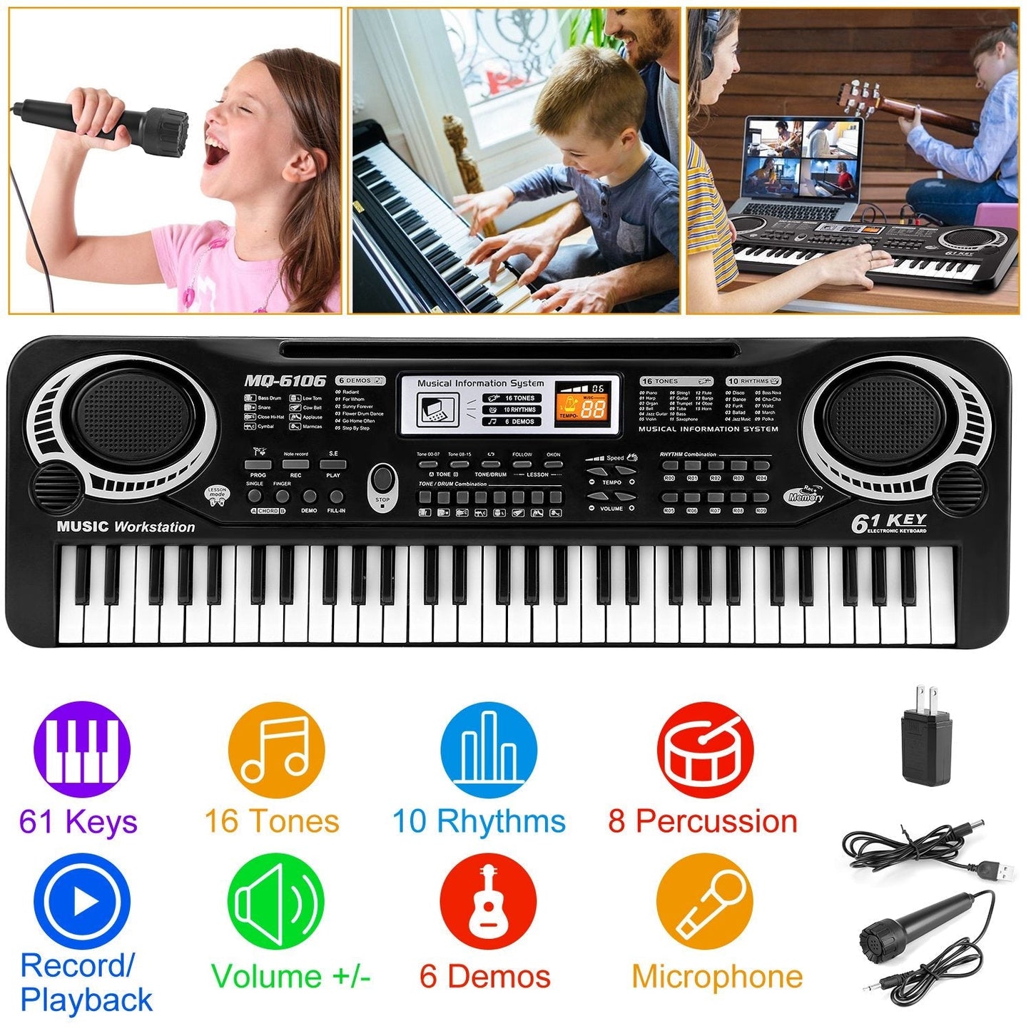 Teclado Electrónico GBruno de 61 Teclas para Niños