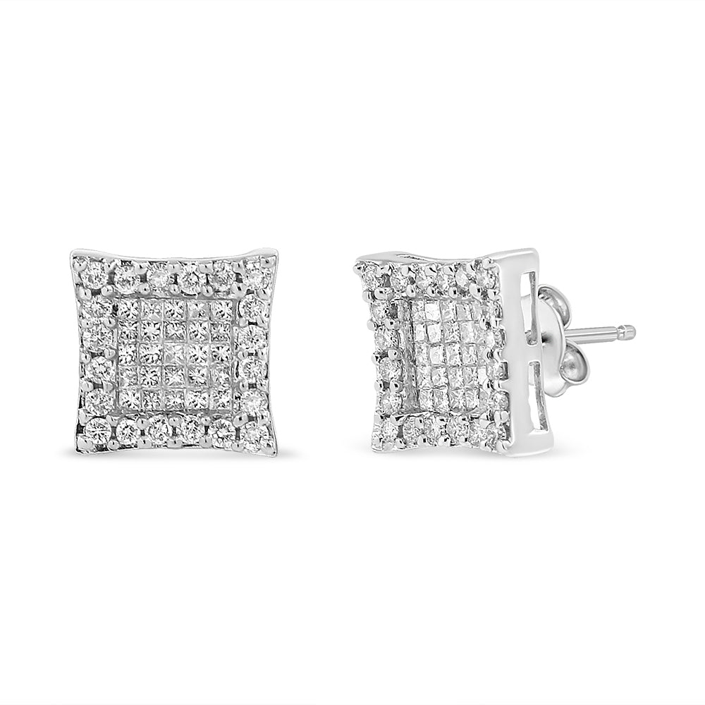 Pendientes de Stud Cuadrados de Diamante en Oro Blanco de 14K - 1.00 Cttw