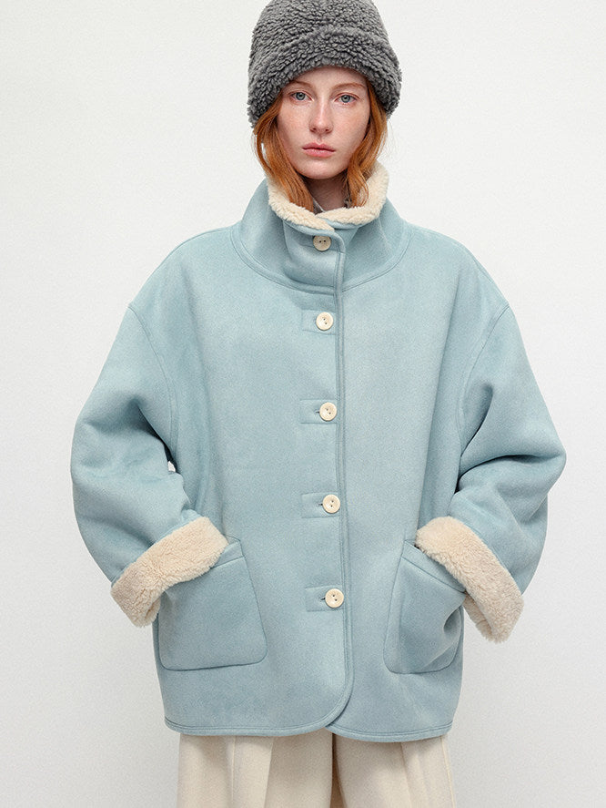 Sea Salt Cream Heavyweight Dual Wear Shearling Suede Coat