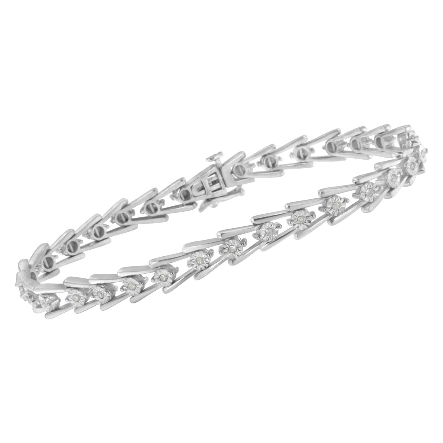 Pulsera Abierta en V de Plata Esterlina .925 con Diamantes Miracle Set
