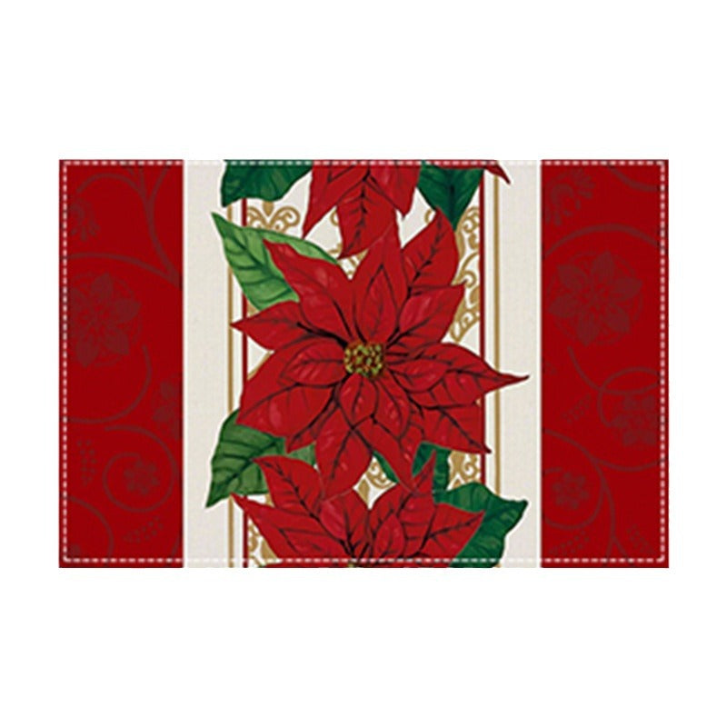 Christmas tree bell print placemat red striped plaid linen table mat Christmas party decoration insulation mat - Korvel