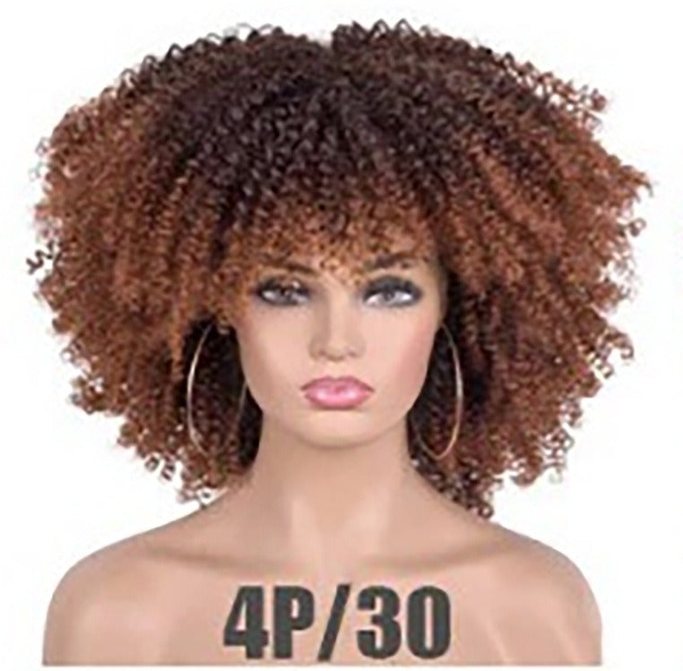Female Hair African Small Curly Hair Explosion Head Black Chemical Fiber Wig Full Head Set - Korvel