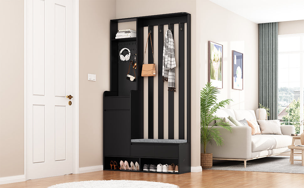 39.3'W70.8'H multifunctional corridor shoe cabinet with soft padded nail board and black hanger with entrance hook - Korvel