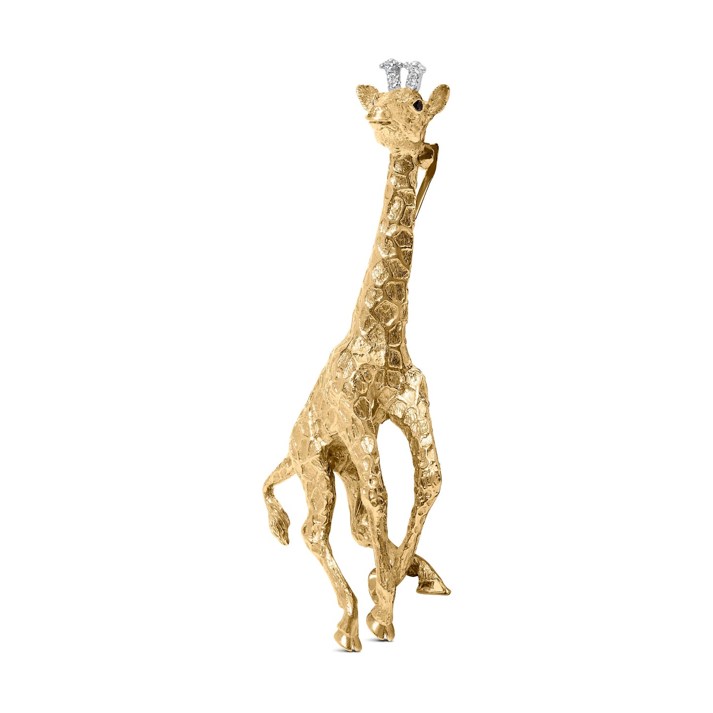 Broche Girafe en Or Jaune 18K avec Diamants et Saphirs