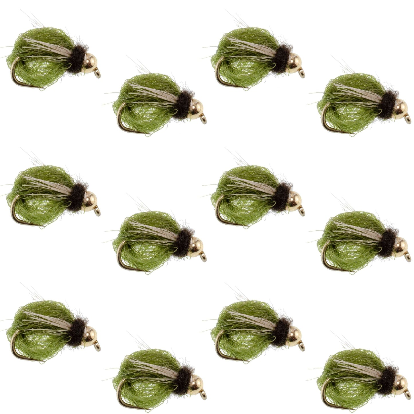 Pupa de Caddis Sparkle Profunda LaFontaine Olive con Cabeza de Perla - 12 Moscas Tamaño 12