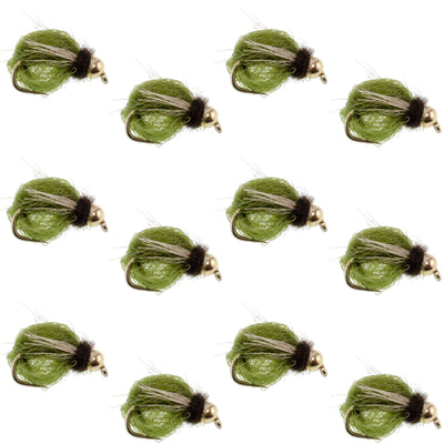 Pupa Caddis Sparkle Profonde Olive LaFontaine avec Tête en Perle - 12 Mouches Taille 12