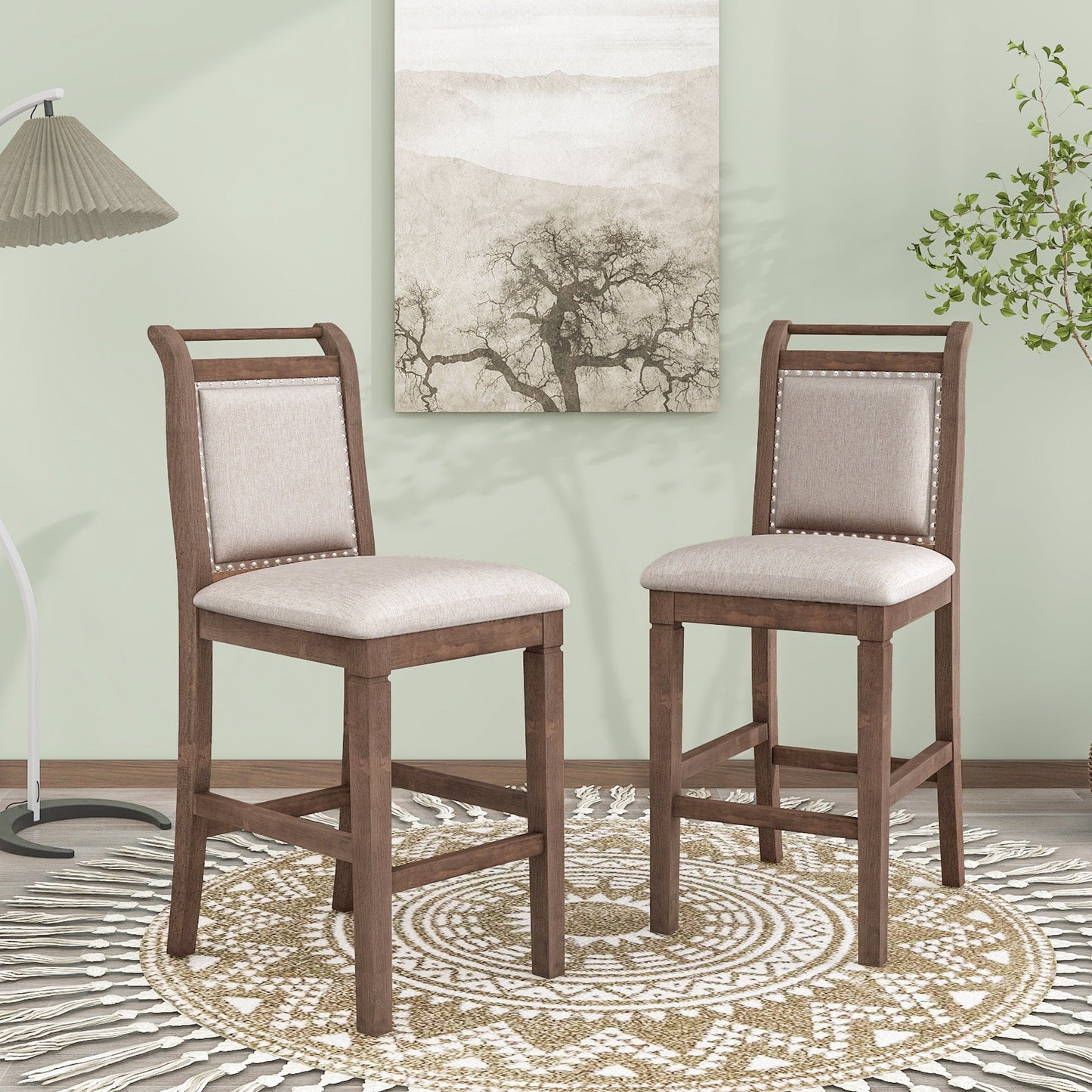 TOPMAX 3-Piece Wood Counter Height Drop Leaf Dining Table Set with 2 Upholstered Dining Chairs for Small Place, Brown - Korvel