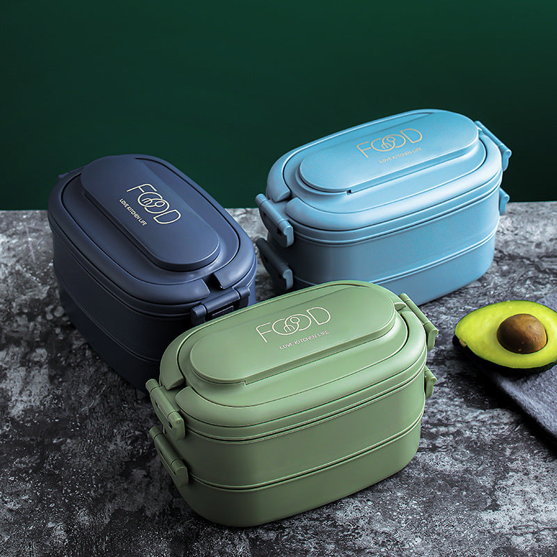 Japanese Portable Double Layer Bento Lunch Box with Cutlery