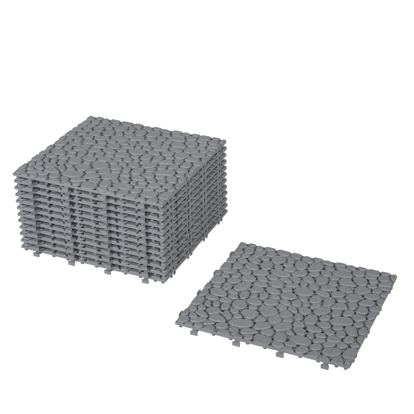 12 x 12 inch gray interlocking deck tiles, plastic waterproof pebble pattern, pack of 12 pieces - Korvel