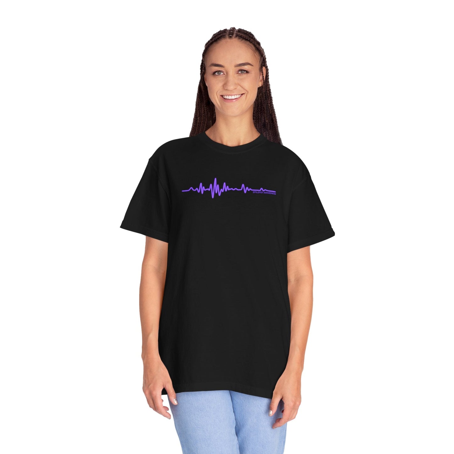 Camiseta Unisex Minimalista de Concienciación sobre la Epilepsia con Onda EEG - Diseño Púrpura