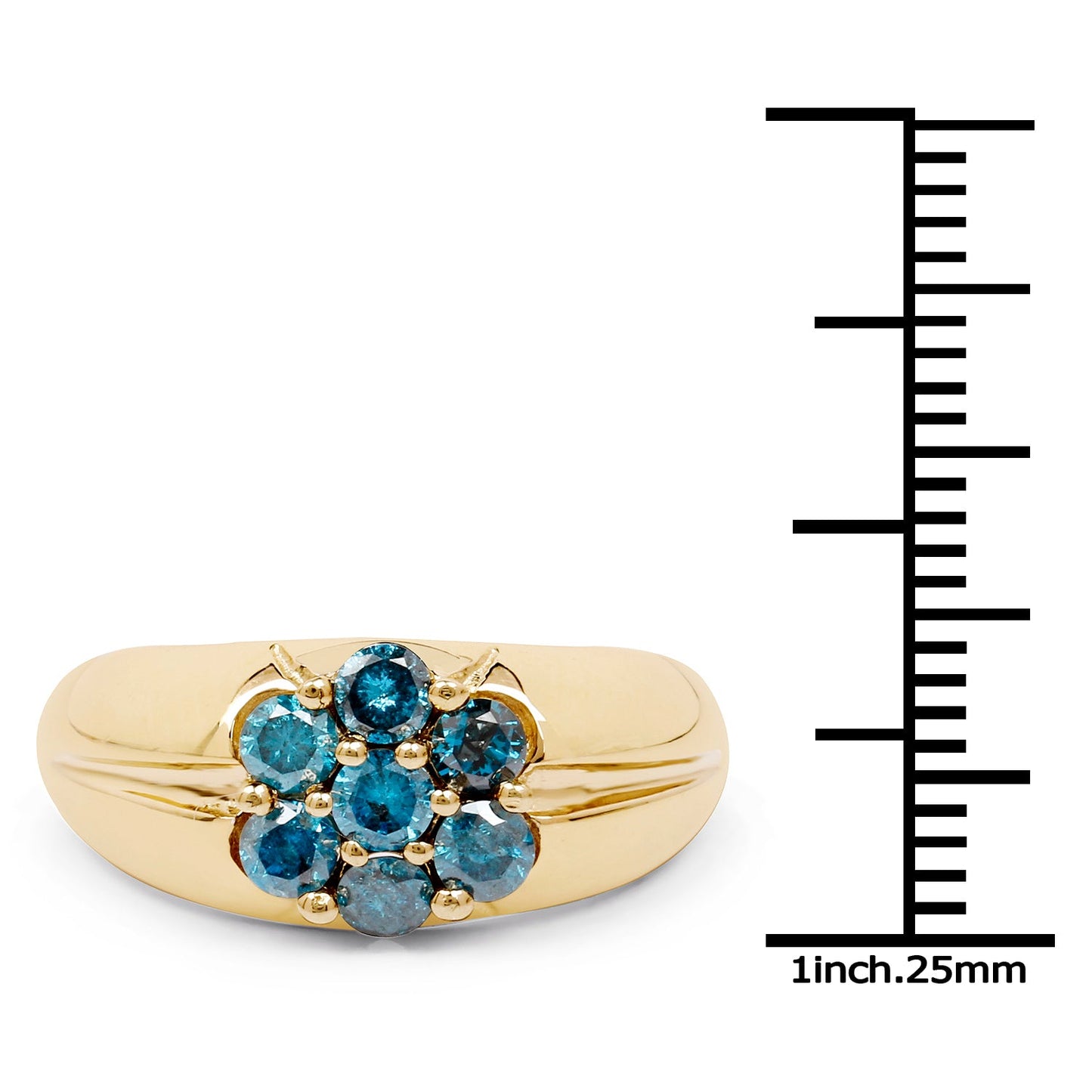 Anillo de Plata Esterlina con Diamante Azul Baño de Oro Amarillo de 14K