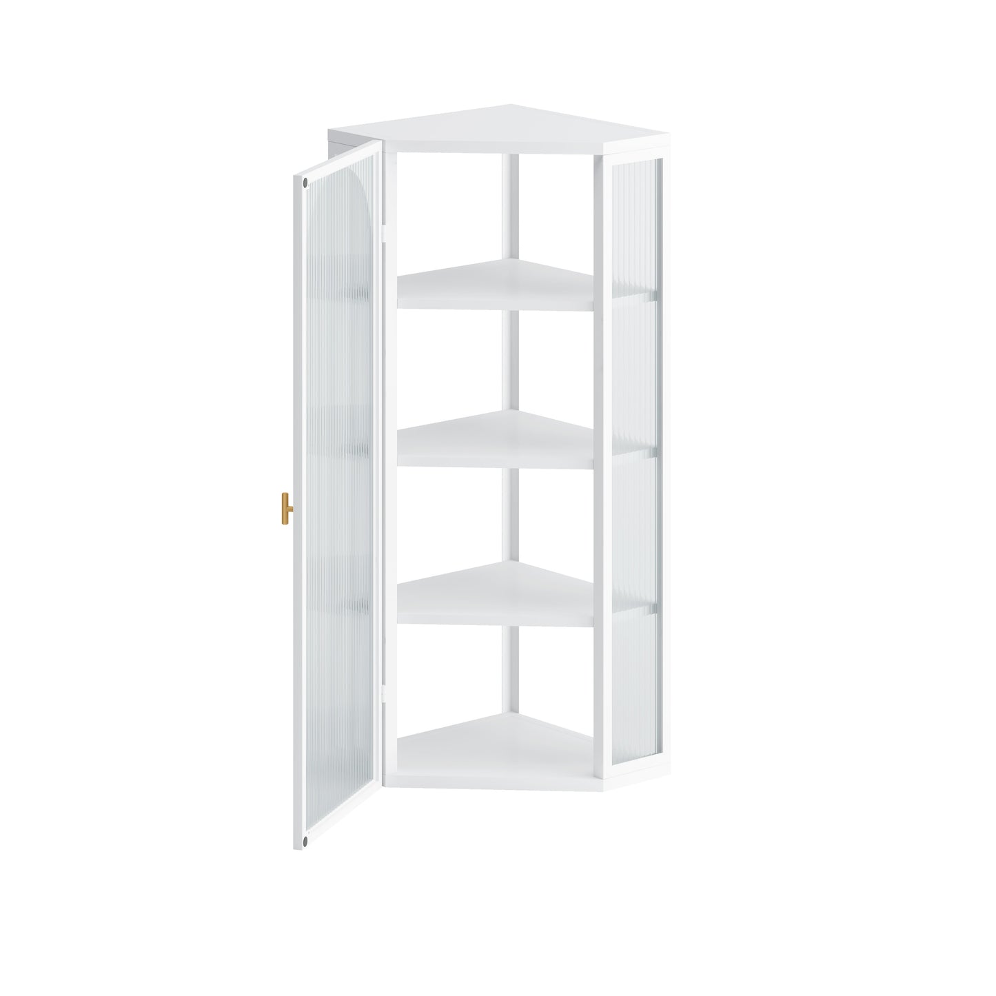 Glass Door Wall Mounted Corner Cabinet with Featuring Four-tier Storage  White - Korvel