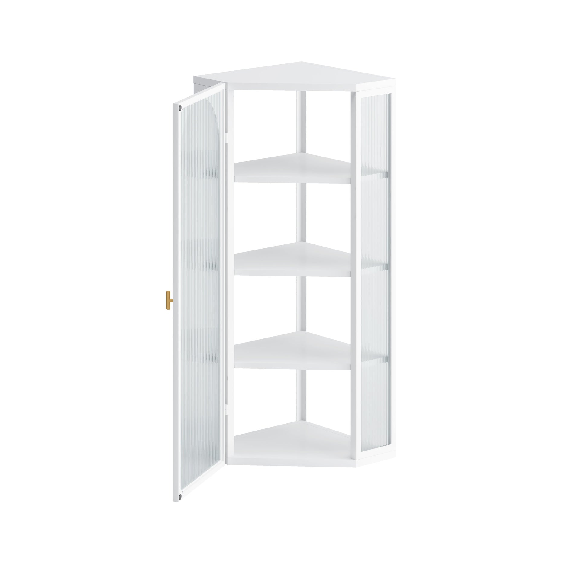 Glass Door Wall Mounted Corner Cabinet with Featuring Four-tier Storage  White - Korvel