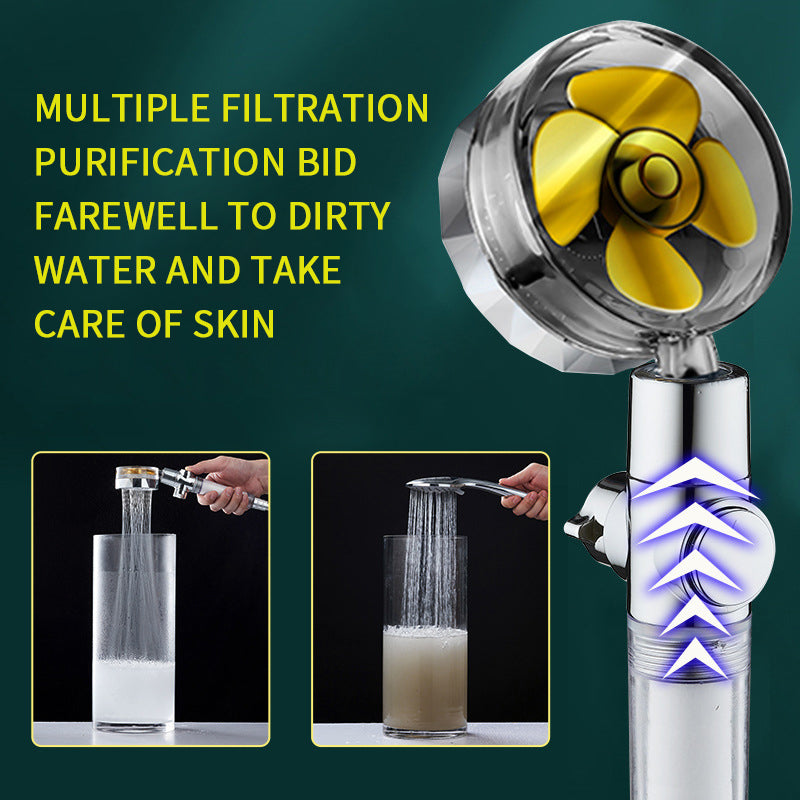 Propeller Shower Turbocharged Shower Head Shower Head Shower One-Button Water-Stop Shower - Korvel