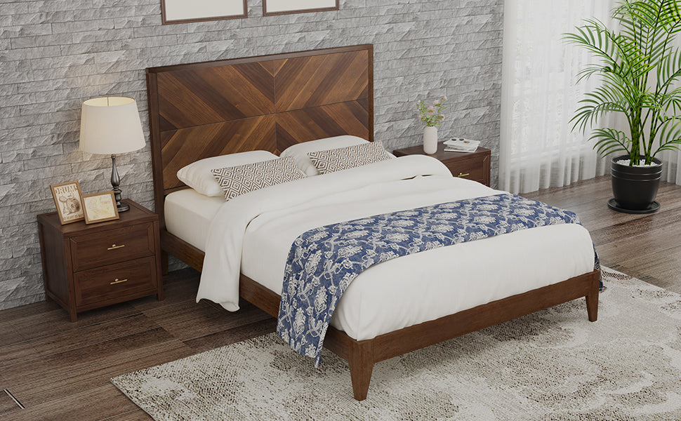 Mid-Century Modern Platform Bed Wood Slat Support with No Box Spring Needed,King Walnut - Korvel