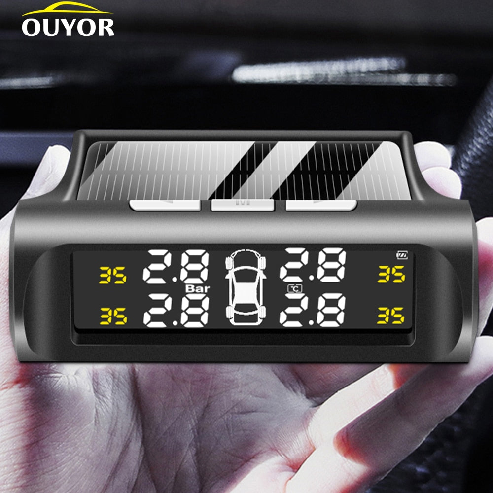 Smart Car TPMS Tire Pressure Monitoring System Solar Power Digital TMPS LCD Display USB Auto Security Alarm Tire Pressure Sensor - Korvel