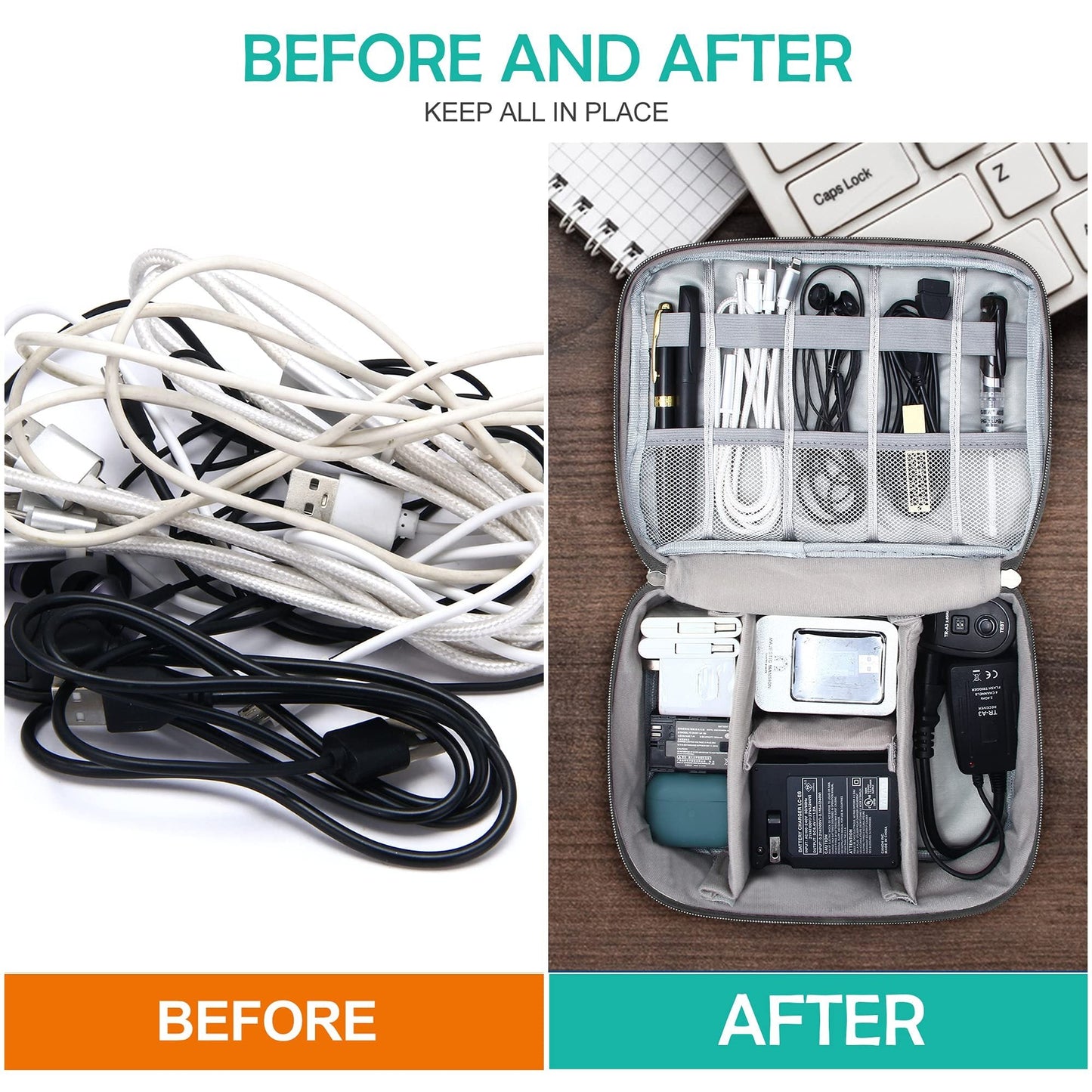 Portable Electronics Organizer Bag - Waterproof Travel Case