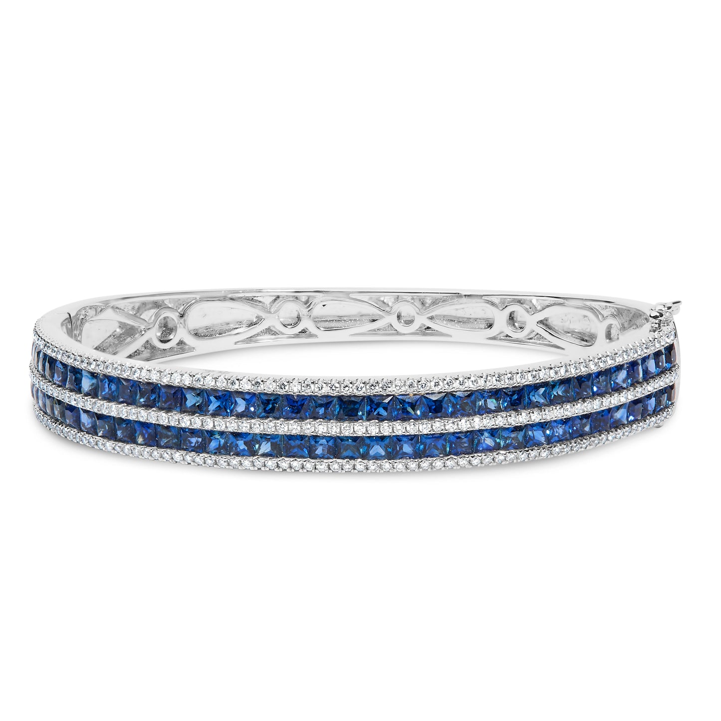 Bracelet jonc multi-rang en or blanc 18K, diamants et saphirs bleus