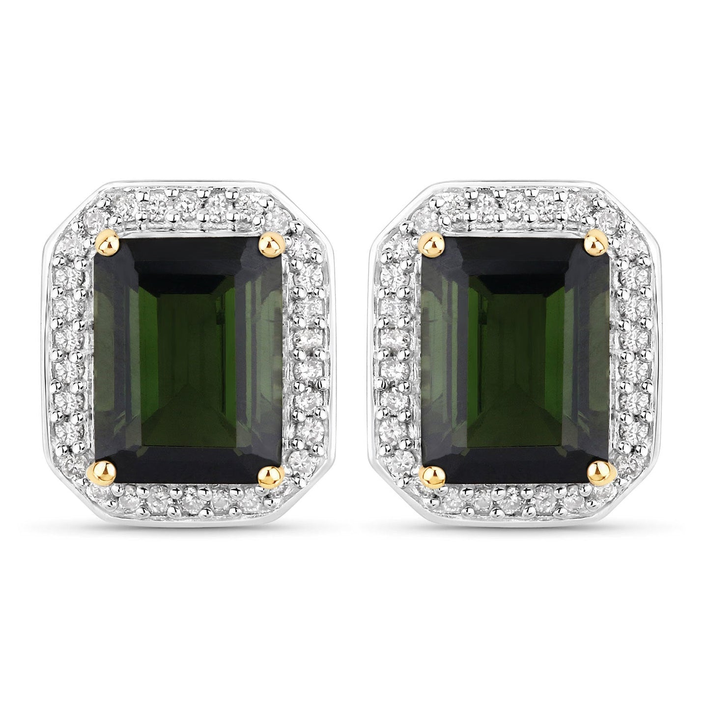 3.57 Carat Green Tourmaline & Diamond 14K Yellow Gold Earrings