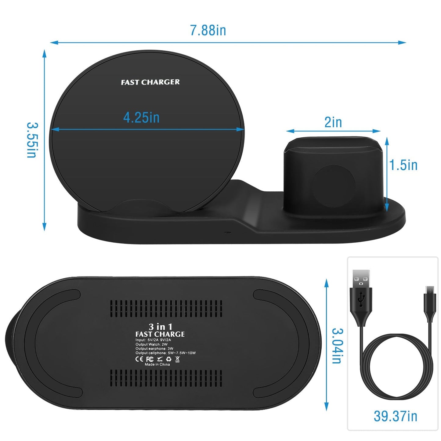 Estación de Carga Inalámbrica Rápida de 10W para Dispositivos Apple y Samsung