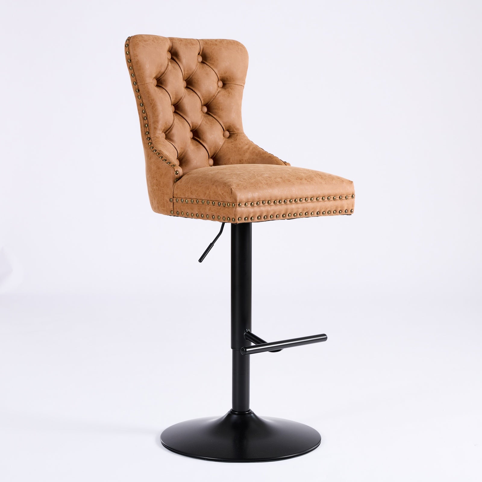 Vintage PU rotating bar stool, seat height adjustable from 25-33 inches, modern bar stool (orange, 2-piece set) - Korvel