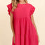 Elegant Full Size Smocking Ruffle Short Sleeve Dress with Pockets