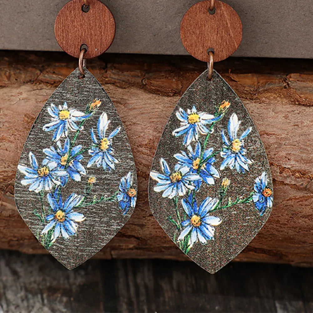 Pendientes de Madera con Forma Geométrica de Flor