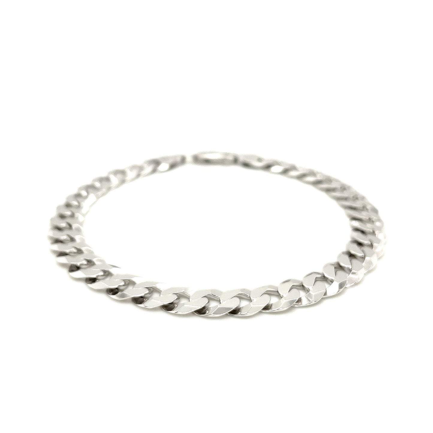 Rhodium Plated Sterling Silver Curb Style Bracelet