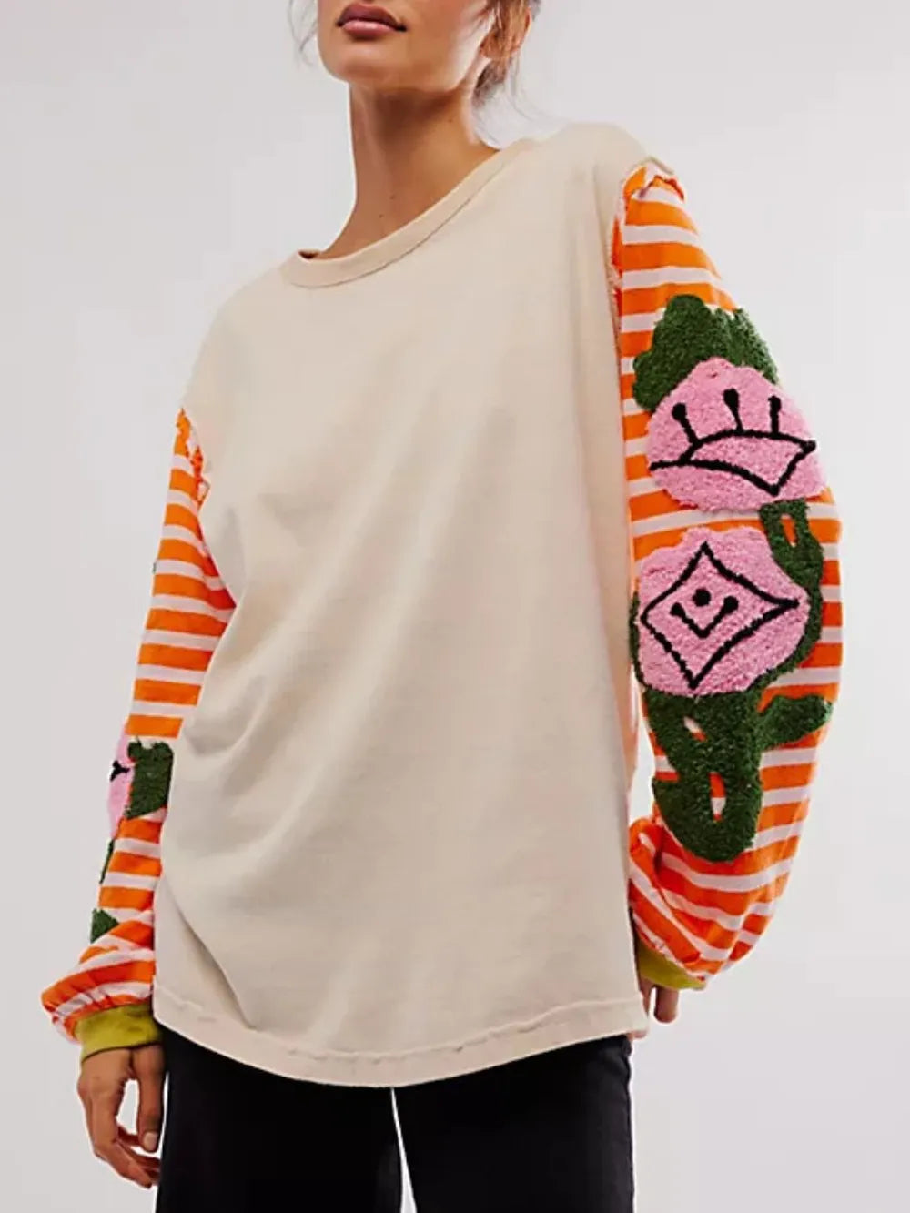Sudadera de Cuello Redondo a Rayas con Manga Larga