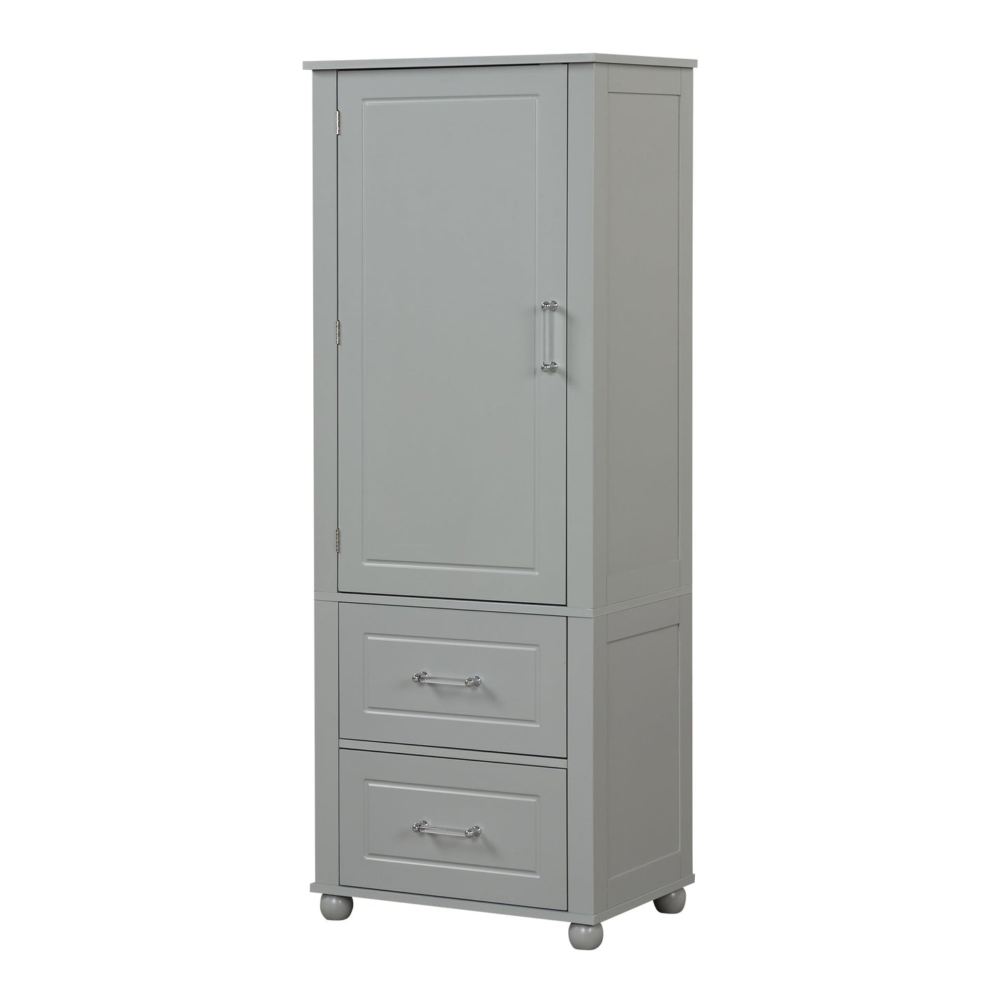 Tall Bathroom Storage Cabinet, Freestanding Storage Cabinet with Two Drawers and Adjustable Shelf, MDF Board , Grey - Korvel