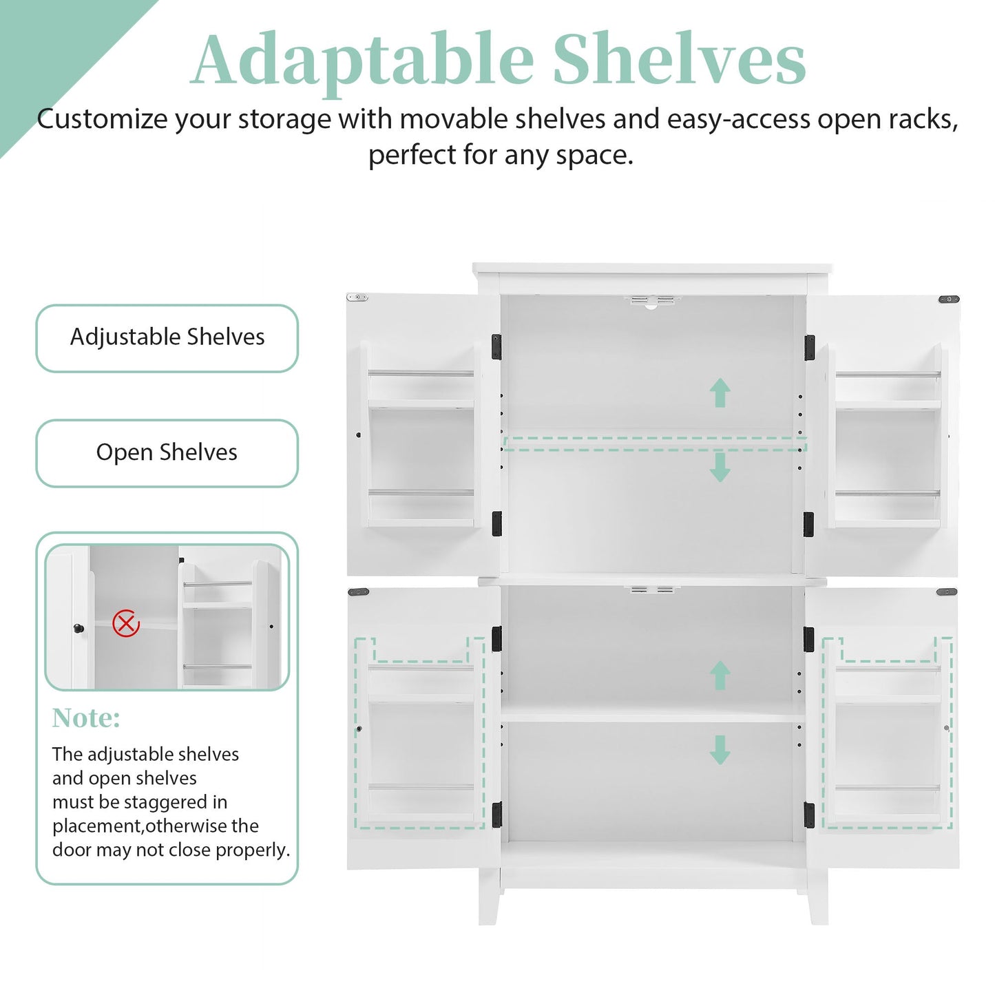 Bathroom floor storage cabinet, bathroom storage unit, 4-door independent cabinet, adjustable shelf, adaptive shelf, white - Korvel