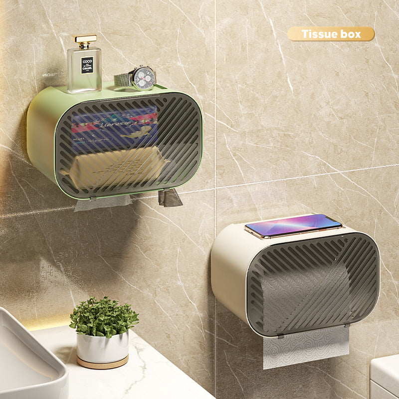 No punching wall-mounted tissue box toilet rolls paper torage box - Korvel