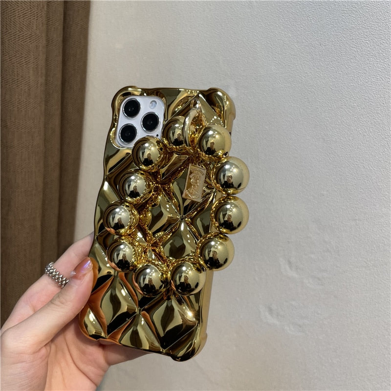 Luxury Diamond Plating Round Beads Hanging Chain Soft Phone Case For iphone 14 13 11 12 Pro Max 7 8 Plus X XR XS SE 2020 Cover - Korvel