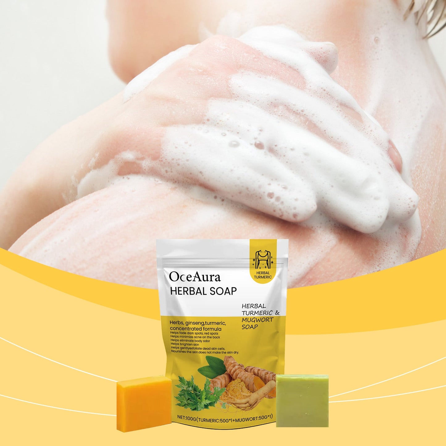 Savon de beauté aux herbes de curcuma pour un nettoyage en profondeur et une hydratation