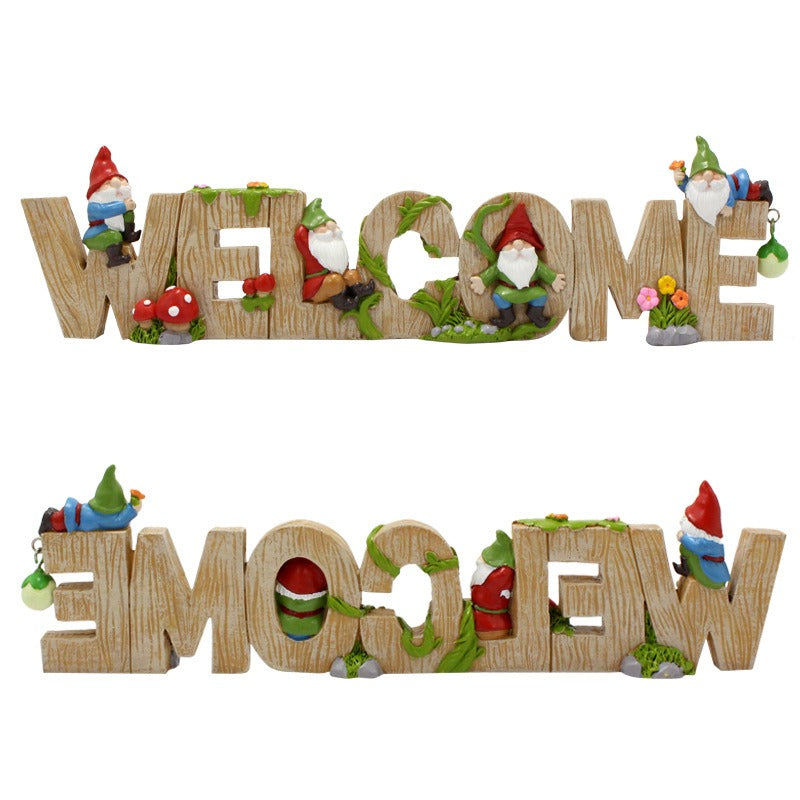 Escultura de Jardín Dwarf Welcome Card para Decoración Exterior