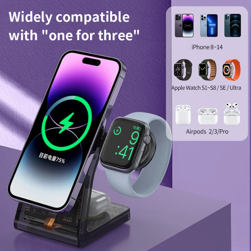 3 in 1 Wireless Charger for Magsafe Magnetic Fast Charging Dock Station Phone Stand for iPhone iWatch Aipods Charger - Korvel