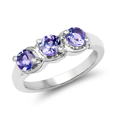 1.05 Carat Genuine Tanzanite Sterling Silver Engagement Ring