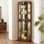 6 shelves corner Curio display cabinet with light mirror and adjustable shelves, walnut wood (excluding E26 light bulbs) - Korvel