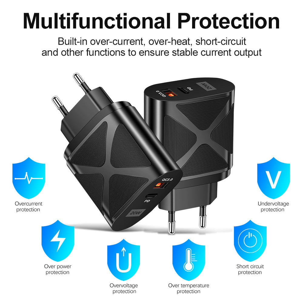 LED luminous PD20W+QC3.0 4A mobile phone charger fast charging dual port fast charging head - Korvel