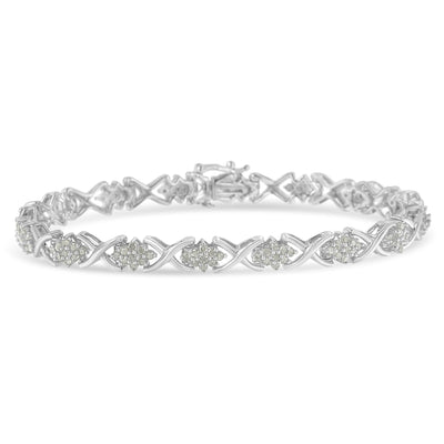 Bracelet de tennis en argent sterling .925 avec clusters de diamants en X