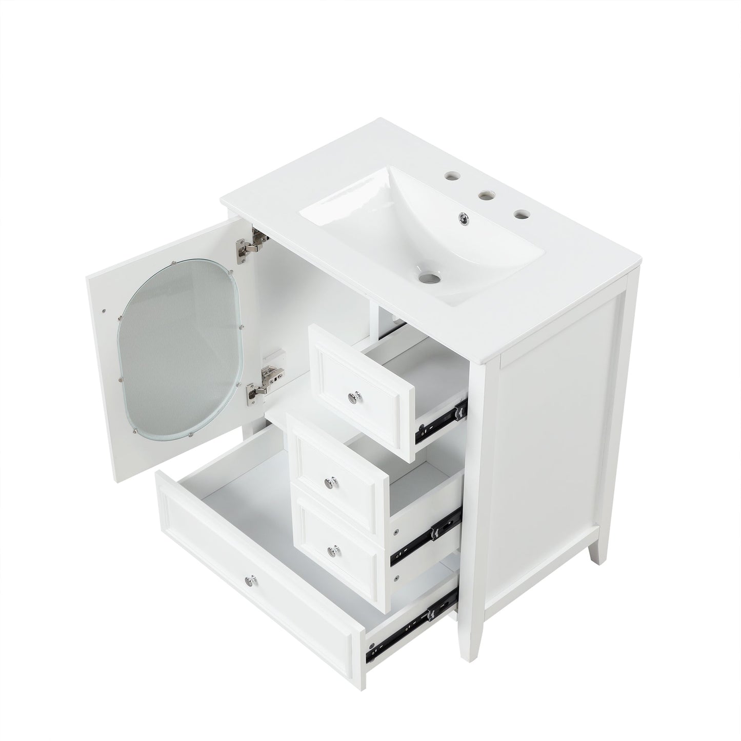 30" Bathroom Vanity with Sink, Bathroom Vanity Cabinet with Three Drawers and Door, Solid Wood and MDF, White - Korvel